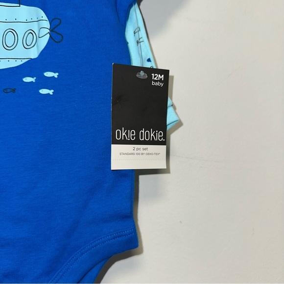 Baby Boy okie dokie Bodysuit &Shorts 2 piece outfit 12M Blue Ocean Sea Submarine - Picture 6 of 8